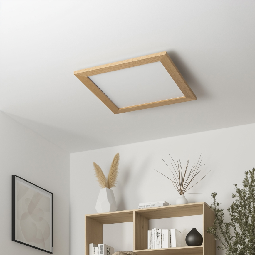 Eglo - LED RGB reguliuojamas paviršinis šviestuvas SALOBRENA-C WOOD LED/24W/230V 2700-6500K 45x45 cm rudos spalvos + nuotolinio valdymo pultas