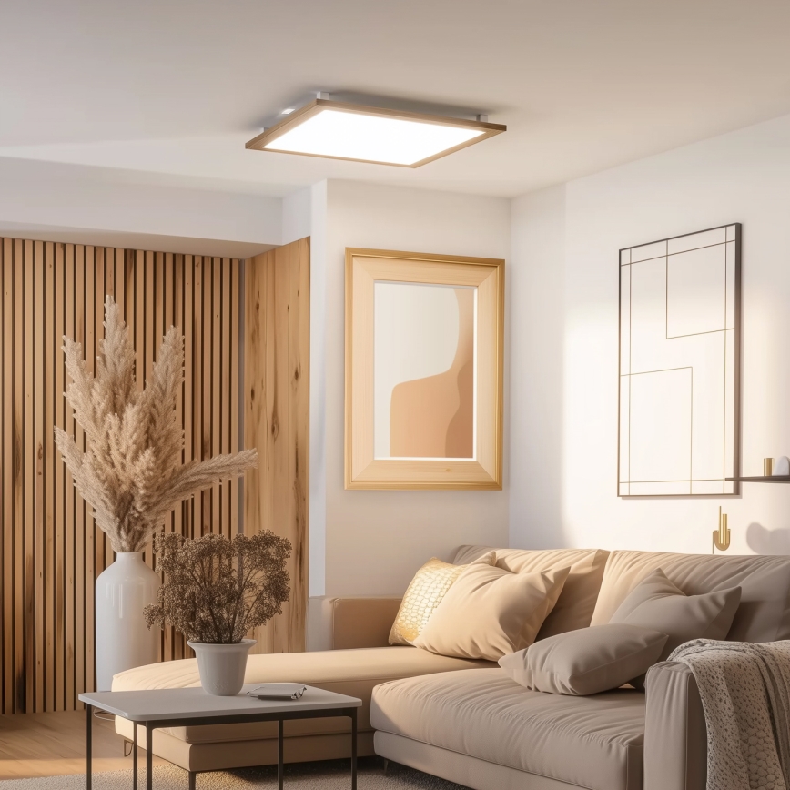 Eglo - LED RGBW Pritemdomas paviršinis skydelis SALOBRENA-C WOOD LED/34W/230V 2700-6500K 64x64 cm ruda + nuotolinio valdymo pultas