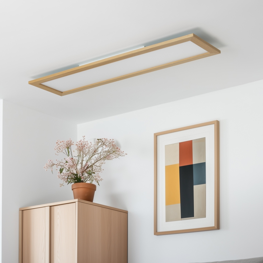 Eglo - LED RGBW Pritemdomas paviršinis/įleidžiamas skydelis SALOBRENA-C WOOD LED/34W/230V 2700-6500K 34x124 cm ruda + nuotolinio valdymo pultas