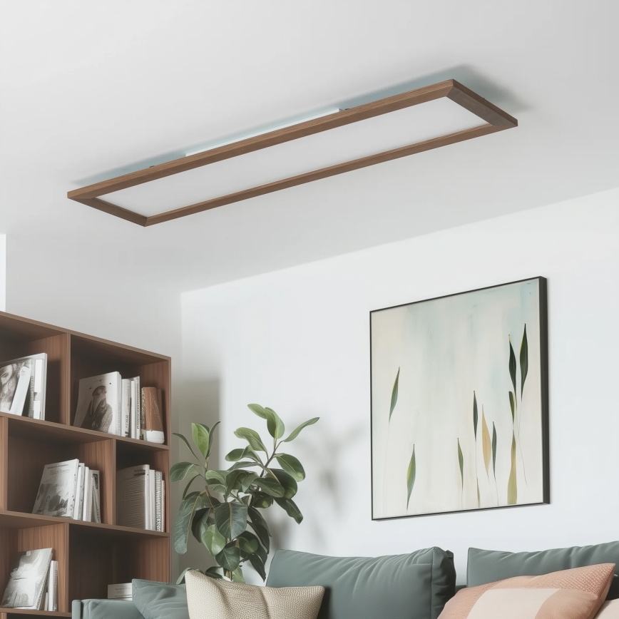 Eglo - LED RGBW Pritemdomas paviršinis/įleidžiamas skydelis SALOBRENA-C WOOD LED/34W/230V 2700-6500K 34x124 cm tamsiai ruda + nuotolinio valdymo pultas