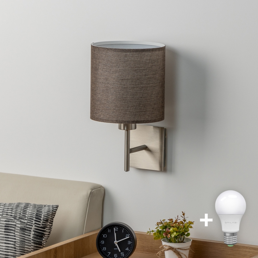 Eglo - LED Sieninis šviestuvas TUNJA 1xE27/60W/230V matinio chromo/rudos spalvos