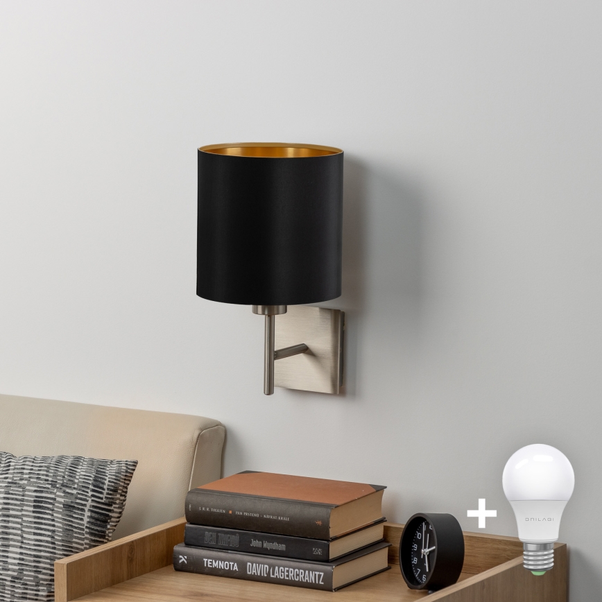 Eglo - LED sieninis šviestuvas TUNJA 1xE27/60W/230V matinis chromas/juoda