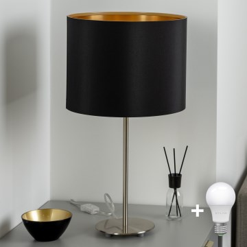 Eglo - LED Stalinis šviestuvas TUNJA 1xE27/60W/230V 38,5 cm matinio chromo/juodas
