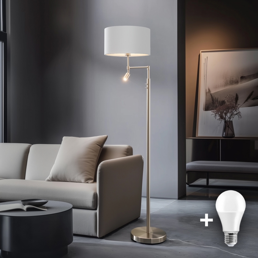 Eglo - LED stovėjanti lempa TUNJA 1xE27/60W/230V + LED/2,1W skersmuo 38 cm matinio chromo/balta