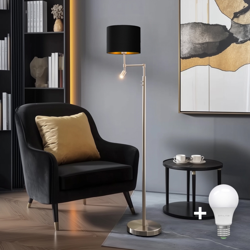 Eglo - LED toršeras TUNJA 1xE27/60W/230V + LED/2,1W diametras 30 cm matinis chromas/juoda