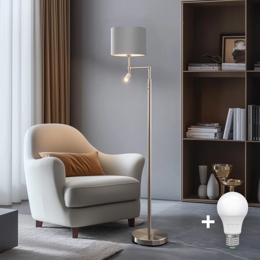 Eglo - LED toršeras TUNJA 1xE27/60W/230V + LED/2,1W diametras 30 cm matinis chromas/pilka