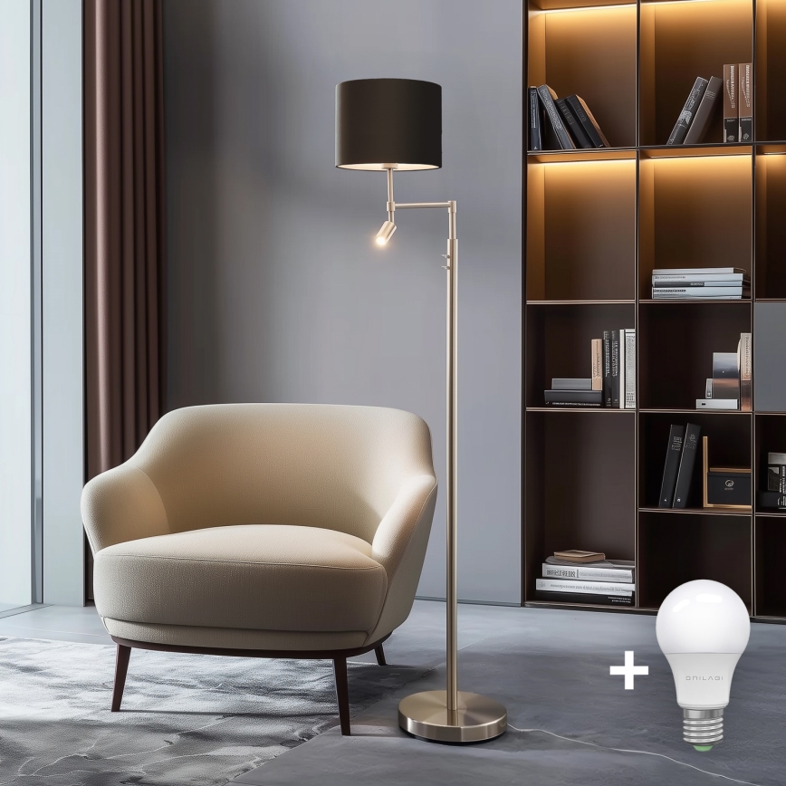 Eglo - LED toršeras TUNJA 1xE27/60W/230V + LED/2,1W diametras 30 cm matinis chromas/ruda