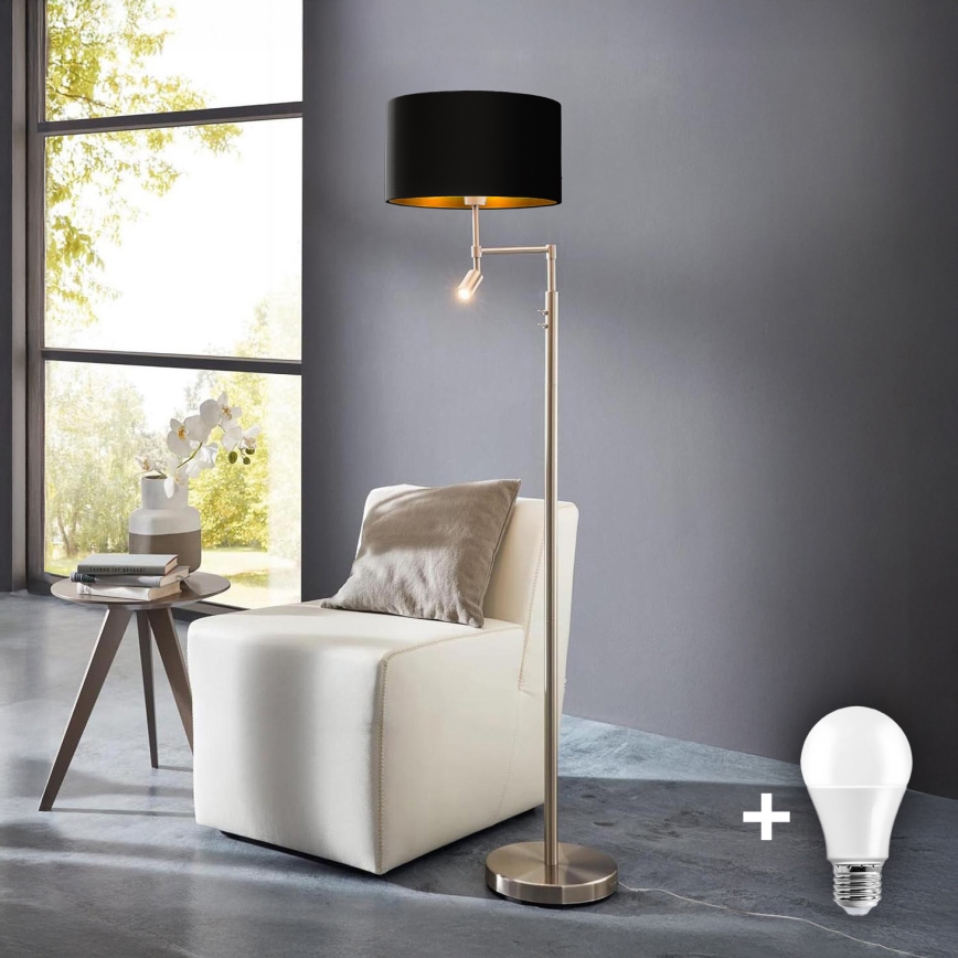 Eglo - LED toršeras TUNJA 1xE27/60W/230V + LED/2,1W diametras 38 cm matinis chromas/juoda