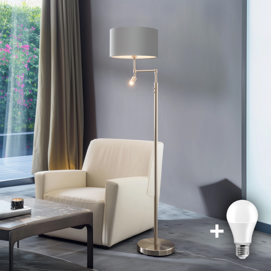 Eglo - LED toršeras TUNJA 1xE27/60W/230V + LED/2,1W diametras 38 cm matinis chromas/pilka