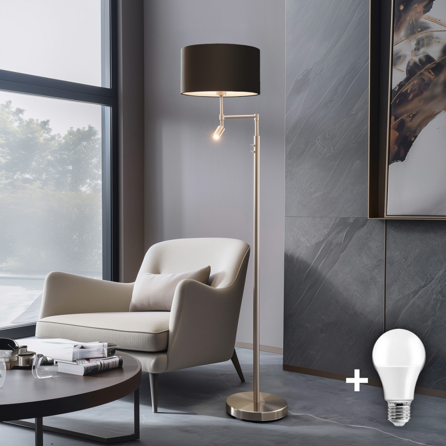 Eglo - LED toršeras TUNJA 1xE27/60W/230V + LED/2,1W diametras 38 cm matinis chromas/ruda