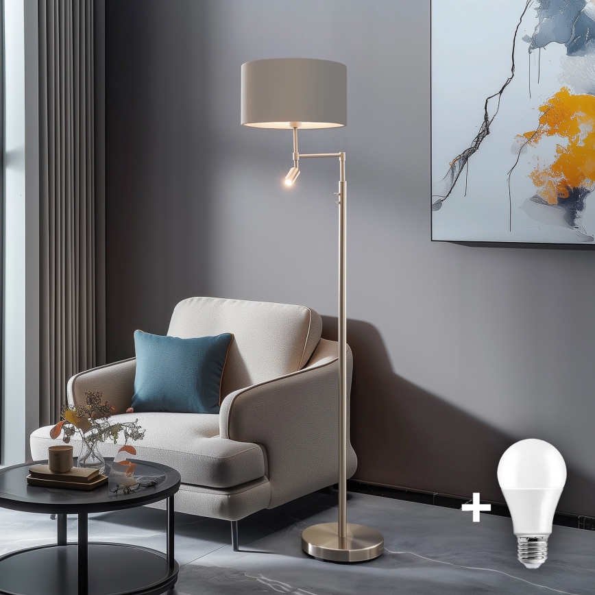 Eglo - LED toršeras TUNJA 1xE27/60W/230V + LED/2,1W diametras 38 cm matinis chromas/taupe
