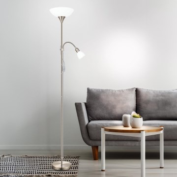 EGLO - Stovėjanti lempa 1xE27/60W + 1xE14/25W matinio chromo