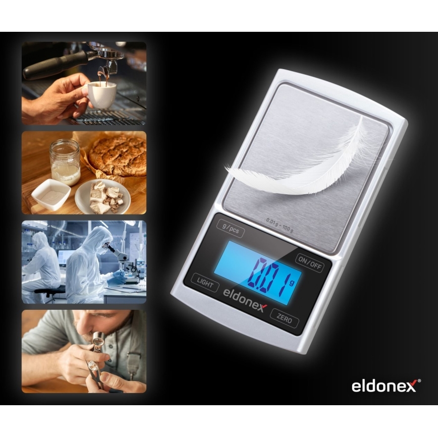 ELDONEX EKS-4040-SL - Didelio tikslumo svarstyklės 2xCR2032 sidabras