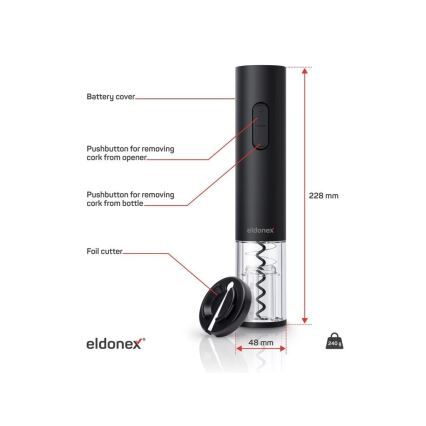 ELDONEX EWO-2100-BK - Elektrinis vyno atidarytuvas 4xAA juoda