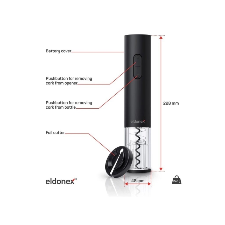 ELDONEX EWO-2100-BK - Elektrinis vyno atidarytuvas 4xAA juoda