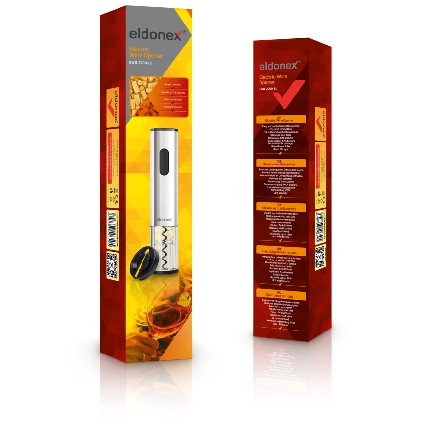 ELDONEX EWO-2200-SL - Elektrinis vyno atidarytuvas 4xAA matinis chromas