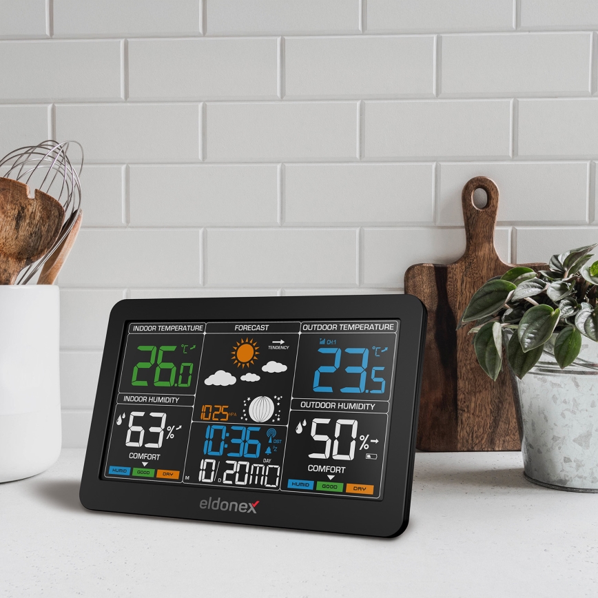 ELDONEX EWS-1010-BK - Orų stotis su LCD ekranu 2xAAA juoda