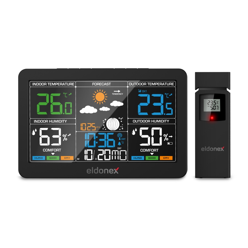 ELDONEX EWS-1010-BK - Orų stotis su LCD ekranu 2xAAA juoda