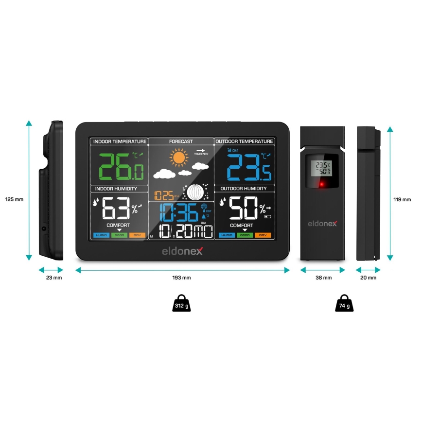 ELDONEX EWS-1010-BK - Orų stotis su LCD ekranu 2xAAA juoda