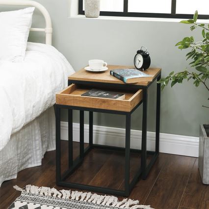 ELDUR šoninių staliukų rinkinys, 2 vnt., ruda/juoda