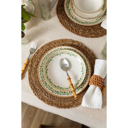 Elegantiškas 24 dalių indų rinkinys — kreminis/smėlinis/žalias/porcelianinis