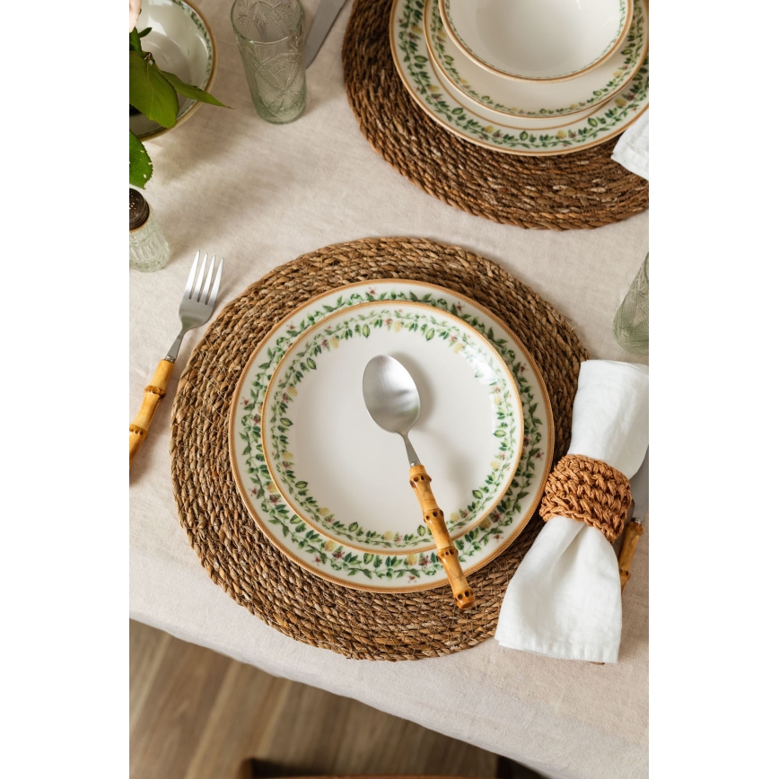 Elegantiškas 24 dalių indų rinkinys — kreminis/smėlinis/žalias/porcelianinis