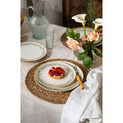 Elegantiškas 24 dalių indų rinkinys — kreminis/smėlinis/žalias/porcelianinis