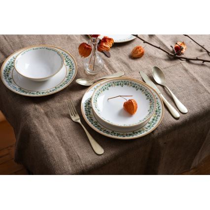 Elegantiškas 24 dalių indų rinkinys — kreminis/smėlinis/žalias/porcelianinis