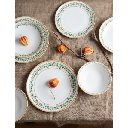 Elegantiškas 24 dalių indų rinkinys — kreminis/smėlinis/žalias/porcelianinis