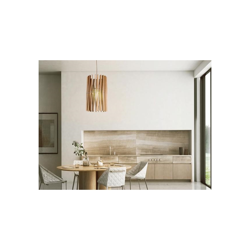 Elegantiškas pakabinamas šviestuvas ant laido 1xE27/60W/230V, Ø 38 cm, masyvinė mediena (uosis/kaučiukmedis)