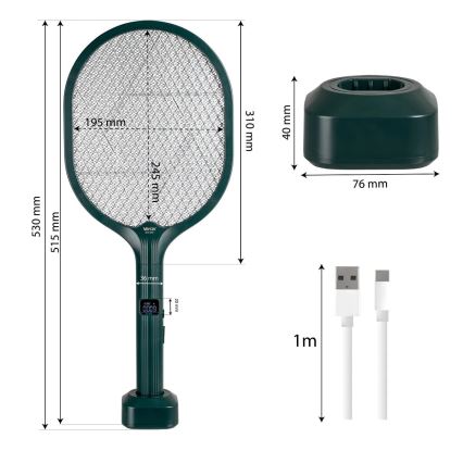 Elektriniai LED spąstai vabzdžiams 2in1 su LCD ekranu 1200 mAh/5V žalia
