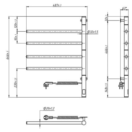 Elektrinis besisukantis rankšluosčių džiovintuvas su termostatu ARABESQUE 150W/230V 64,6 cm IP44 balta
