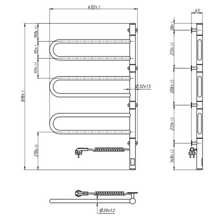 Elektrinis besisukantis rankšluosčių džiovintuvas su termostatu FOUETTE 185W/230V 81,8 cm IP44 juoda