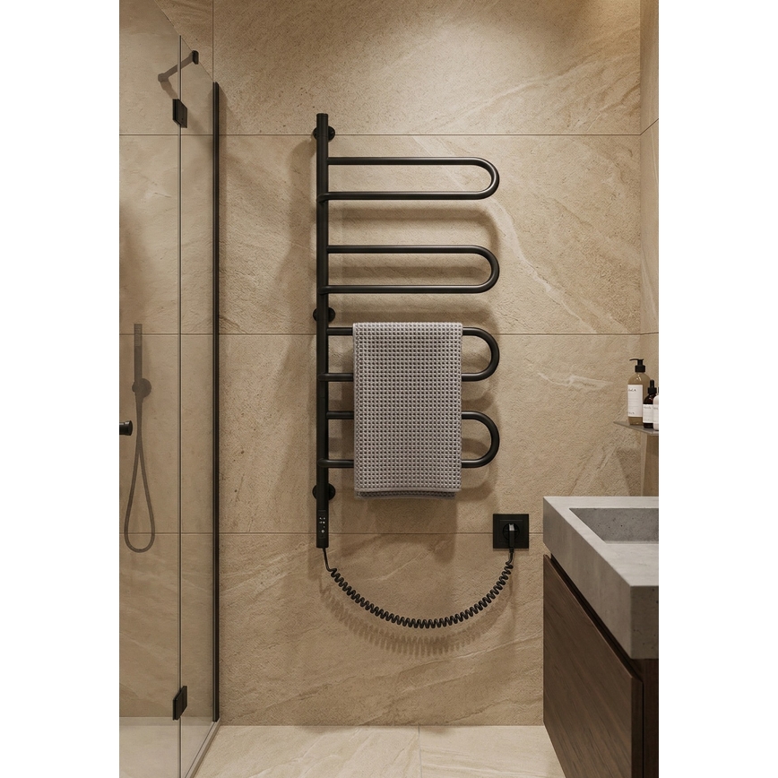 Elektrinis sukamas rankšluosčių džiovintuvas ELECTRA 120W/230V 100x47,5 cm nerūdijančio plieno/juoda kairinis