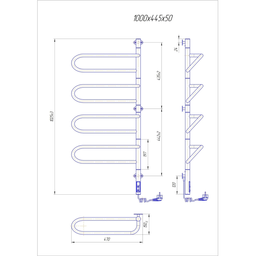 Elektrinis pasukamas rankšluosčių džiovintuvas ELECTRA 120W/230V 102,5x44,5 cm nerūdijančio plieno/chromas dešinysis