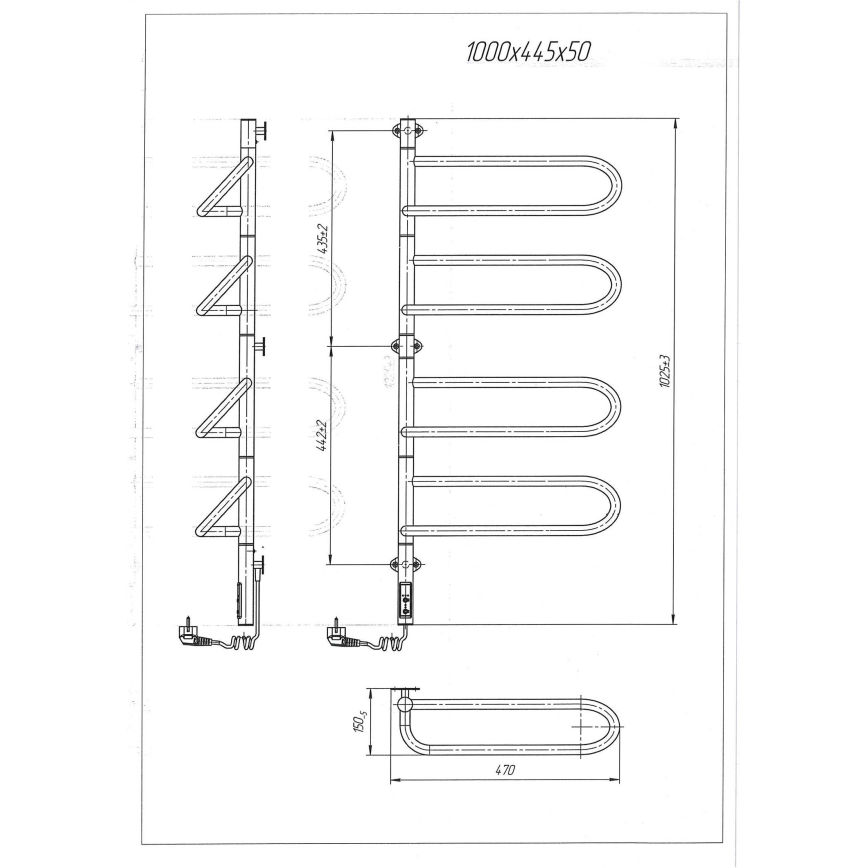 Elektrinis pasukamas rankšluosčių džiovintuvas ELECTRA 120W/230V 102,5x47,5 cm nerūdijančio plieno/chromas kairinis