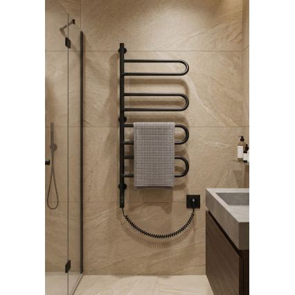 Elektrinis pasukamas rankšluosčių džiovintuvas ELECTRA 120W/230V 102,5x47,5 cm, iš nerūdijančio plieno/juodos spalvos, kairinis