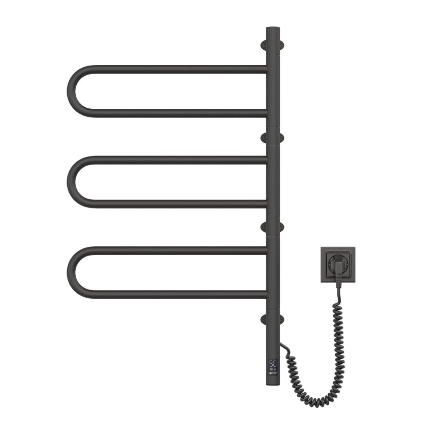 Elektrinis pasukamas rankšluosčių džiovintuvas su termostatu FOUETTE 120W 80x49 cm juodas