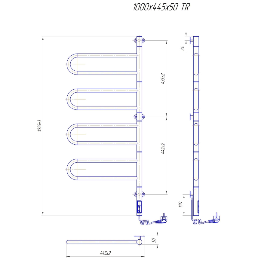 Elektrinis sukamas rankšluosčių džiovintuvas TRISTAR 105W/230V 102,5x44,5cm IP44 nerūdijančio plieno/blizgus chromas