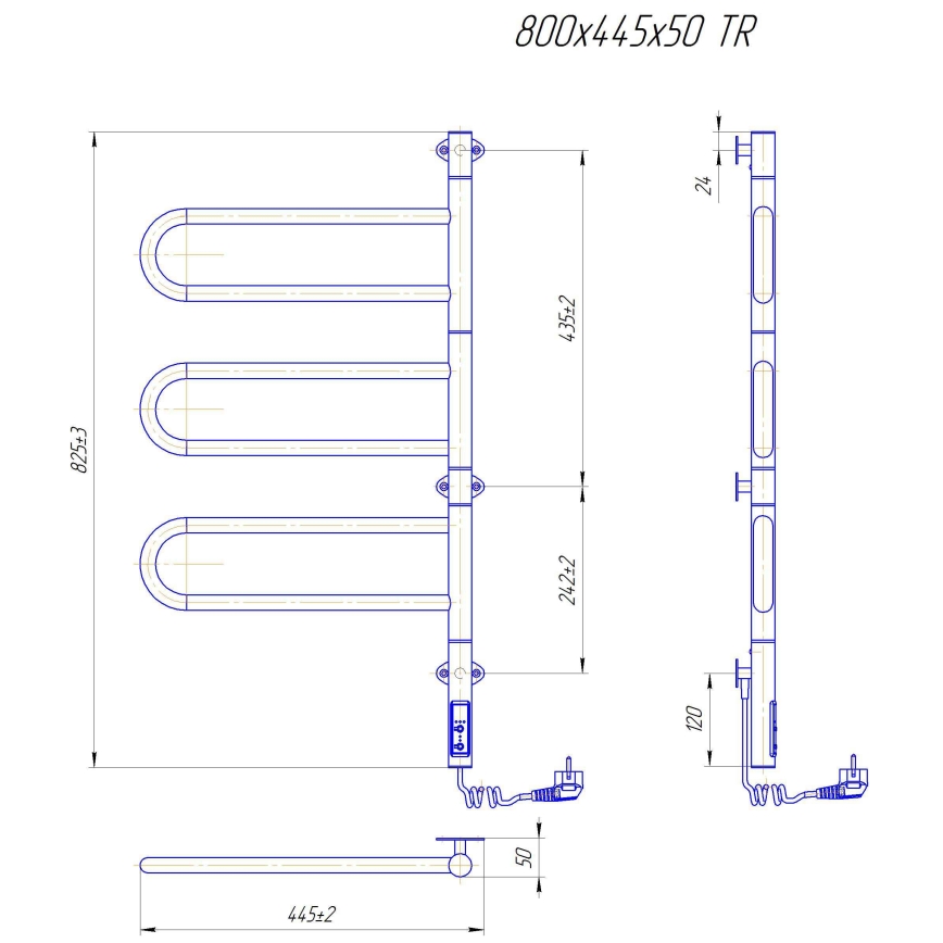 Elektrinis sukamasis rankšluosčių džiovintuvas TRISTAR 80W/230V 82,5x44,5 cm IP44 nerūdijančio plieno/juodas