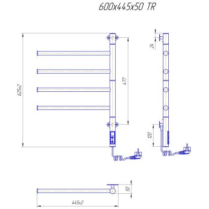 Elektrinis pasukamas rankšluosčių džiovintuvas VEER 50W/230V 62,5x44,5 cm nerūdijantis plienas/blizgus chromas