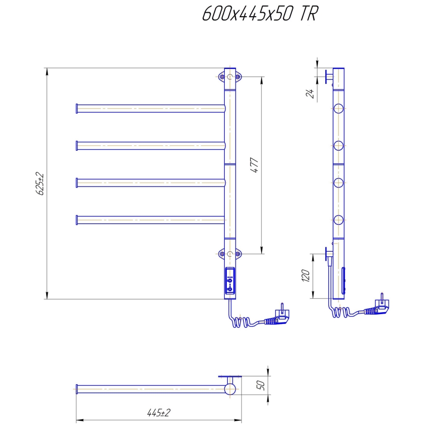 Elektrinis pasukamas rankšluosčių džiovintuvas VEER 50W/230V 62,5x44,5 cm nerūdijantis plienas/blizgus chromas