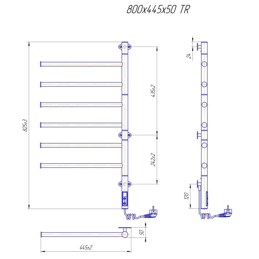 Elektrinis pasukamas rankšluosčių džiovintuvas VEER 80W/230V 82,5x44,5 cm nerūdijantis plienas/blizgus chromas
