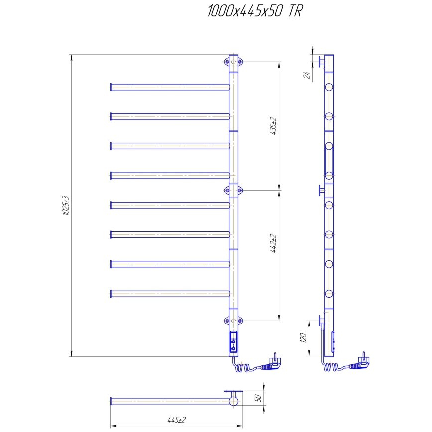 Elektrinis pasukamas rankšluosčių džiovintuvas VEER 95W/230V 102,5x44,5 cm nerūdijančio plieno/juodas
