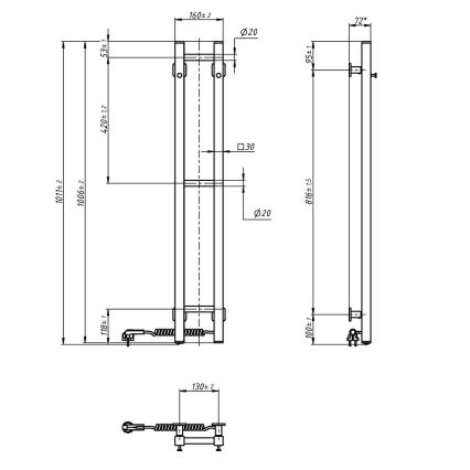 Elektrinis rankšluosčių džiovintuvas SILOUETTE 187W/230V 101,1 cm IP44 juoda dešinė kampinis