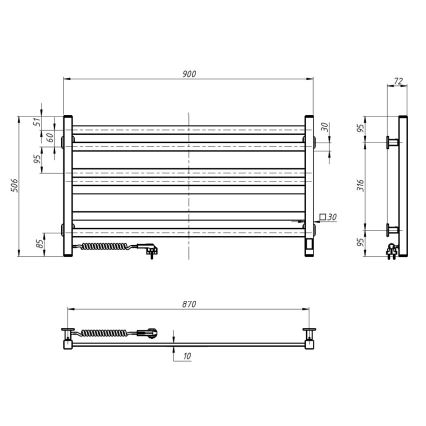Elektrinis rankšluosčių džiovintuvas su termostatu AVANGARD 181 W 50x90 cm juodas kairinis