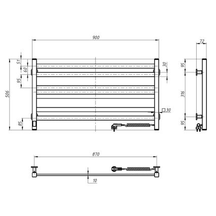 Elektrinis rankšluosčių džiovintuvas su termostatu AVANGARD 181W 50x90 cm baltas dešininis