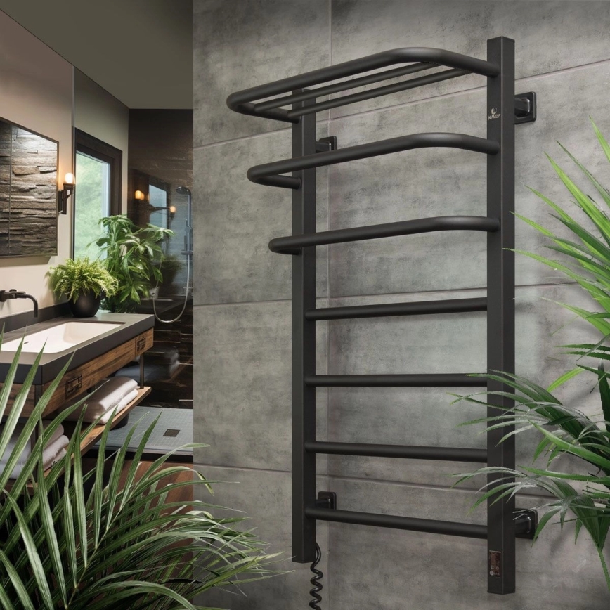Elektrinis rankšluosčių džiovintuvas su termostatu FORTIS 155 W 80 x 48 cm, juodas, kairinis