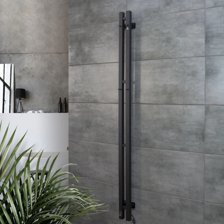 Elektrinis rankšluosčių džiovintuvas su termostatu SILOUETTE 106 W, 150x9 cm, juodas, dešinysis