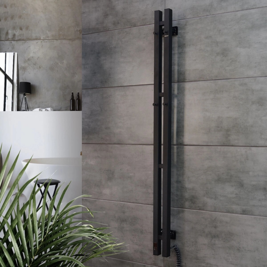 Elektrinis rankšluosčių džiovintuvas su termostatu SILOUETTE 187W/230V 120,6 cm IP44 juoda dešinė kampinis